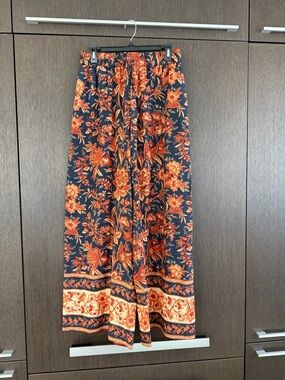 Zimmermann Navy Maxi Skirt with Orange Floral Print